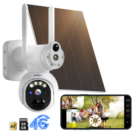 Hiseeu No WiFi Security Cameras Wireless Outdoor, Dual Lens 4G Cellular Security Camera Solar Powered Work Without WiFi, 360°PTZ, 2K Color Night Vision, PIR Motion, Two-Way Talk, 300MB SIM Card