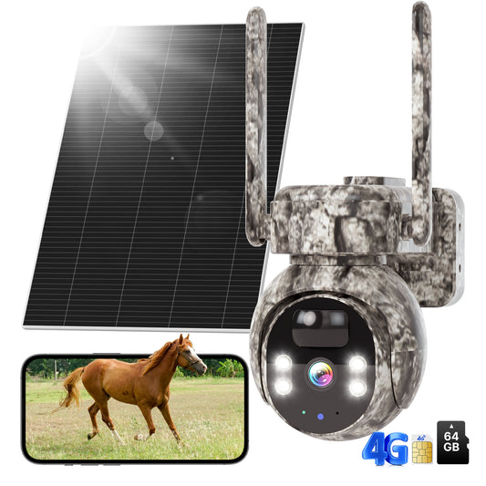 Hiseeu 4G Camera, 4G Cellular Game Cameras, No WiFi Security Camera, Solar Trail Cam Wireless Outdoor, 2k Color Night Vision, Without WiFi Need, 64G SD & 300MB SIM Card Included (4G Camo-Summer)