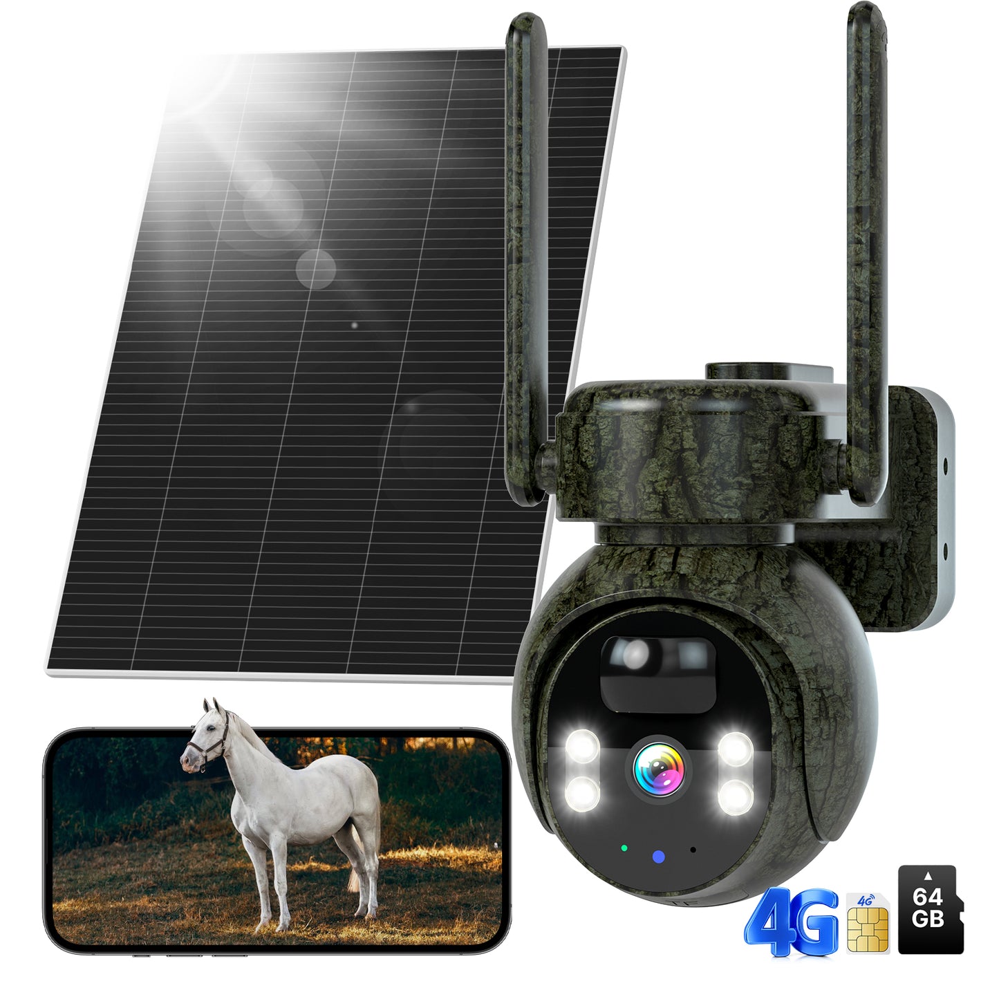 Hiseeu 4G Camera, 4G Cellular Game Cameras, No WiFi Security Camera, Solar Trail Cam Wireless Outdoor, 2k Color Night Vision, Without WiFi Need, 64G SD & 300MB SIM Card Included (4G Camo-Spring)