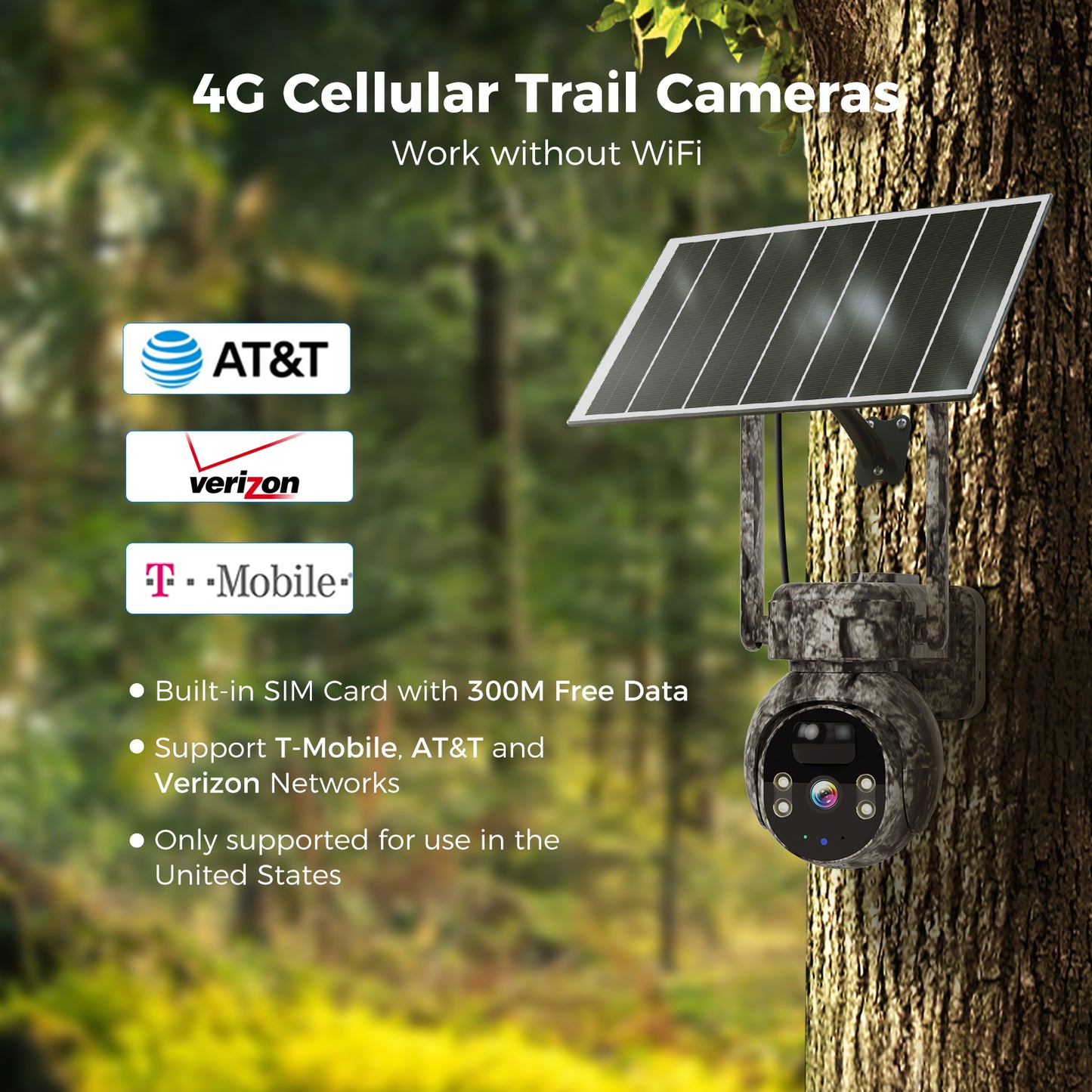 Hiseeu 4G Camera, 4G Cellular Game Cameras, No WiFi Security Camera, Solar Trail Cam Wireless Outdoor, 2k Color Night Vision, Without WiFi Need, 64G SD & 300MB SIM Card Included (4G Camo-Summer)