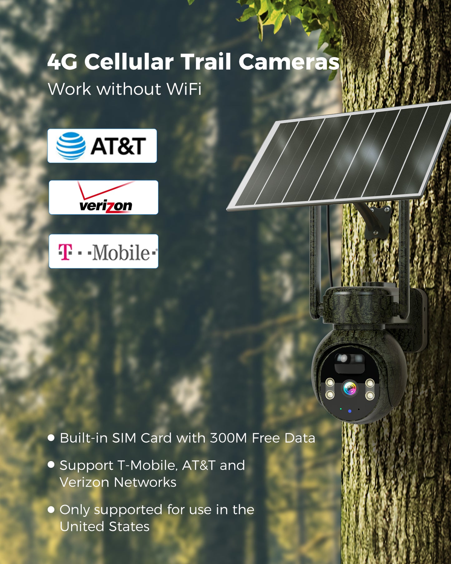 Hiseeu 4G Camera, 4G Cellular Game Cameras, No WiFi Security Camera, Solar Trail Cam Wireless Outdoor, 2k Color Night Vision, Without WiFi Need, 64G SD & 300MB SIM Card Included (4G Camo-Spring)