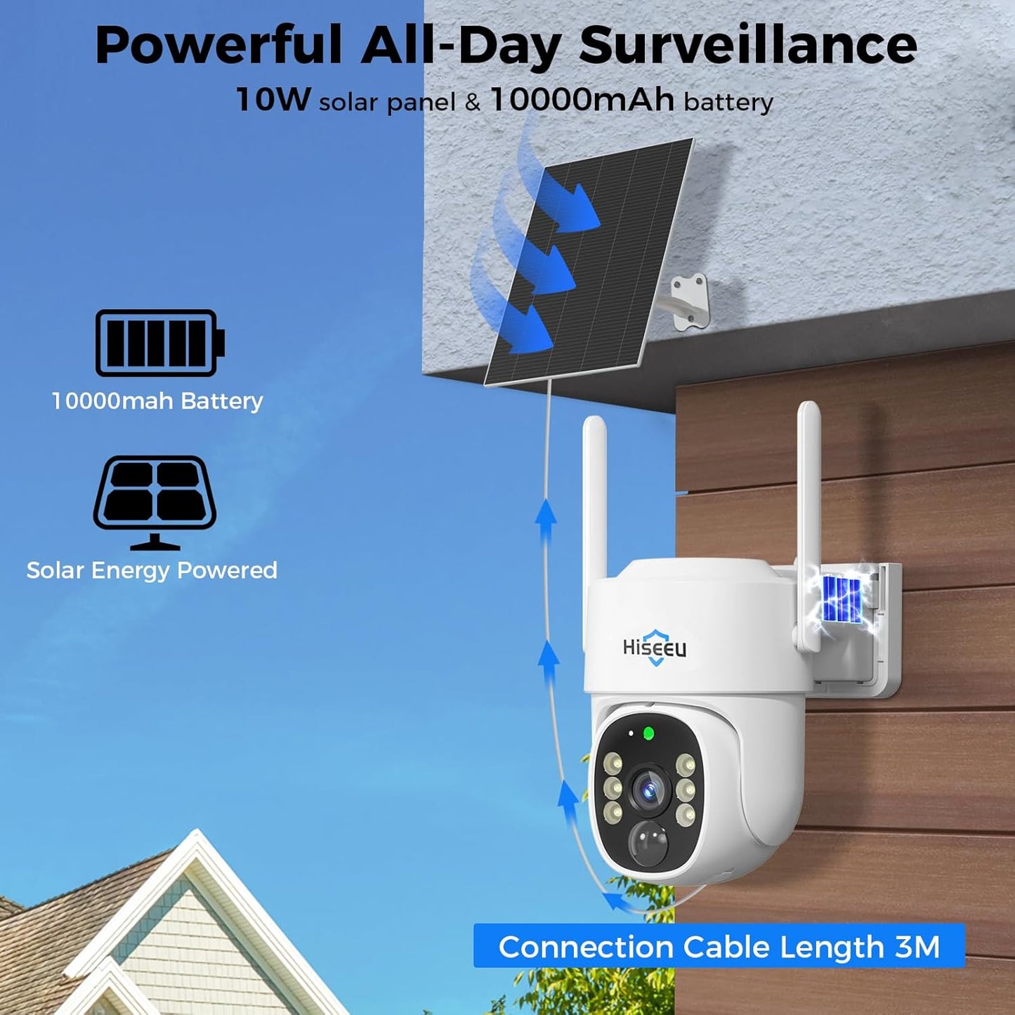 Hiseeu Cellular Security Camera, 4G Security Camera Wireless Outdoor, No WiFi Needed, Solar Powered, PIR Motion Detection, 360° View Pan/Tilt, Color Night Vision, Easy to Setup, 64G SD & SIM Card