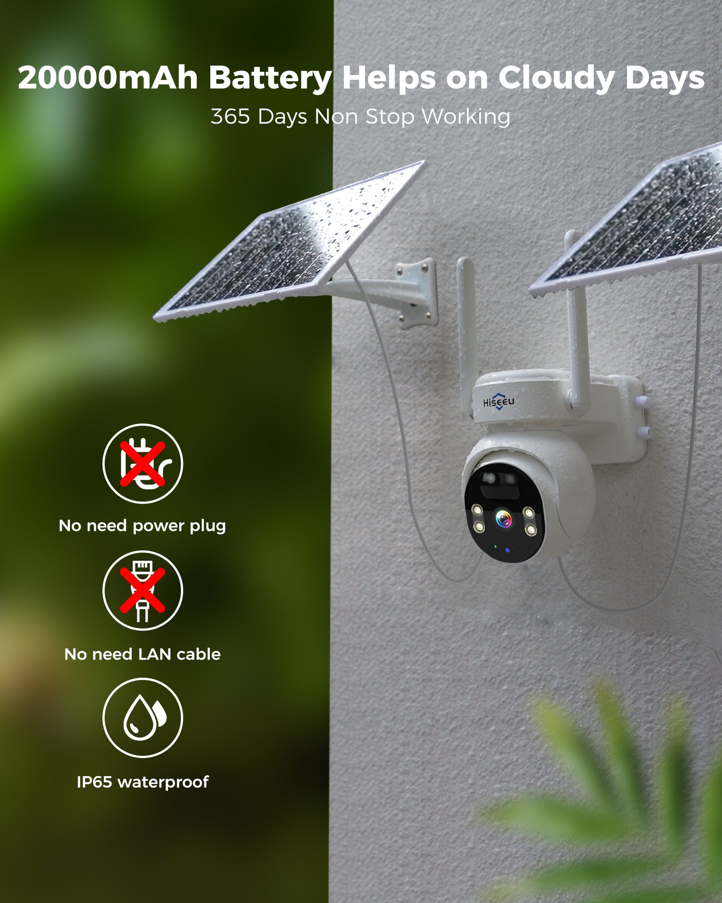 Hiseeu 24/7 Recording 4G Cellular Security Cameras Wireless Outdoor, No WiFi Need, 20W Solar Powered, 360°PTZ, 2K Night Vision, 2-Way Talk, 20000mAh Battery, Include 64G SD, Built-in 4G SIM Card